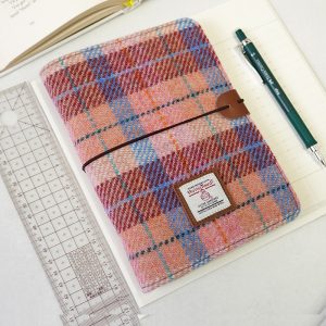 Harris Tweed Notebook Cover For A6,  Handmade Wool Journal Cover with Leather Strap, Reusable notepad, Custom Name